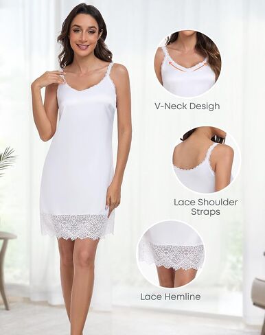 Stain Full Slip for Women Under Dresses Lace Trim Underdress Slip Nightgown V Neck Sleepwear in Saudi Arabia