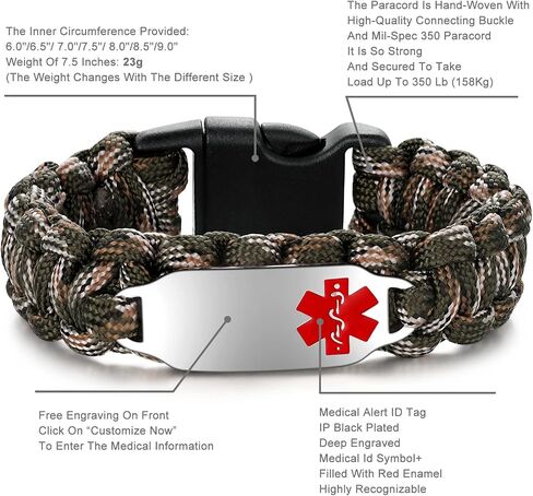 JUST MEET YOU Medical ID Bracelets for Women Men Personalized - Free Custom Engraving Medical Alert Bracelets for Women Hand-Woven Paracord Braided Medical Bracelets 6.0-9.0 Inches Option in Kuwait