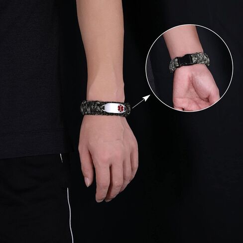 JUST MEET YOU Medical ID Bracelets for Women Men Personalized - Free Custom Engraving Medical Alert Bracelets for Women Hand-Woven Paracord Braided Medical Bracelets 6.0-9.0 Inches Option in Kuwait
