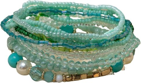 10pcs Bohemian قابلة للتكديس حبة القابلة للتكديس مصنوعة يدويًا كريستال بيرل بيدز بيدز أساور متعددة الطبقة متعددة البيان المجوهرات للنساء in Kuwait