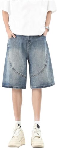 Y2k Jean Shorts for Men Teen Boys Elastic Waist Baggy Wide Leg Jorts Streetwear Hip Hop Denim Shorts 2025 Summer in Saudi Arabia