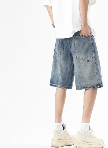 Y2k Jean Shorts for Men Teen Boys Elastic Waist Baggy Wide Leg Jorts Streetwear Hip Hop Denim Shorts 2025 Summer in Saudi Arabia