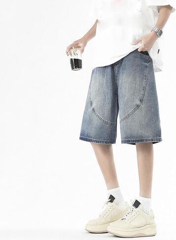 Y2k Jean Shorts for Men Teen Boys Elastic Waist Baggy Wide Leg Jorts Streetwear Hip Hop Denim Shorts 2025 Summer in Saudi Arabia