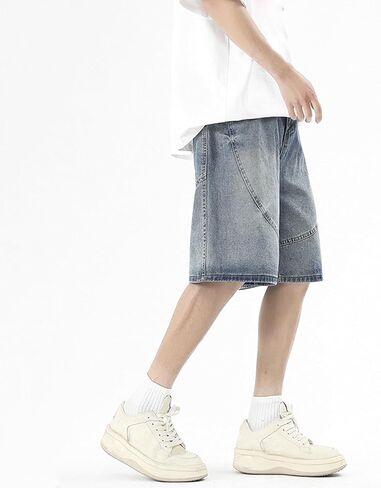 Y2k Jean Shorts for Men Teen Boys Elastic Waist Baggy Wide Leg Jorts Streetwear Hip Hop Denim Shorts 2025 Summer in Saudi Arabia
