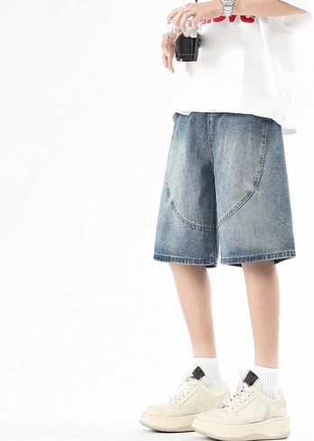 Y2k Jean Shorts for Men Teen Boys Elastic Waist Baggy Wide Leg Jorts Streetwear Hip Hop Denim Shorts 2025 Summer in Saudi Arabia