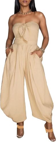 Dingang Womens One Bitlless Jogger Bemsuit Tube Top Of Counter Slightess Wide Leg Rompers in Kuwait