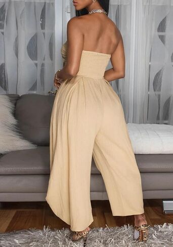 Dingang Womens One Bitlless Jogger Bemsuit Tube Top Of Counter Slightess Wide Leg Rompers in Kuwait