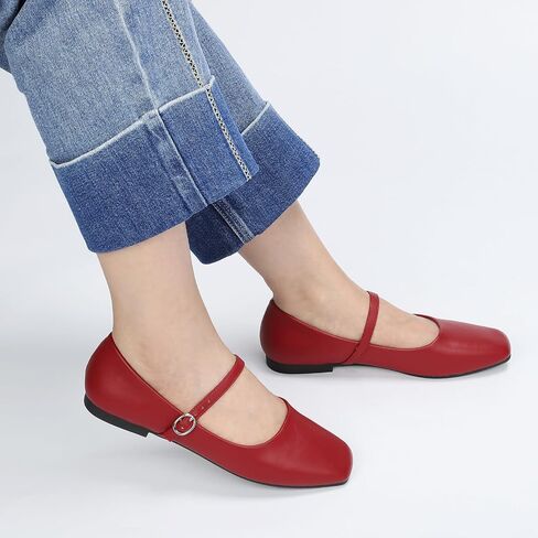 Women‘s Mary Jane Shoes, Ballet Flats for Women, Square Toe Shoes for Women | Comfortable Dressy Adjustable Buckle Strap for Work Office business Casual, Memory Foam PU Sole Slip Resistant Wedding Party in Kuwait