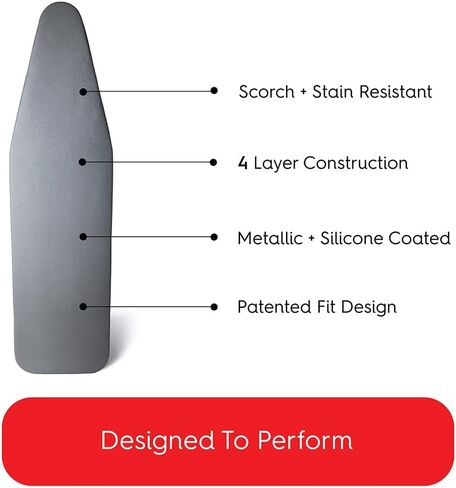 TIVIT Ironing Board Cover 18 x 49 Pro Grip Pad Covers w/3 Fastener Straps & Pull Bungee Cord - Durable Padded Layers of Scorch & Stain Resistant, Heat Reflective AlumiTek PRO Top Coat - Made in Italy in Kuwait
