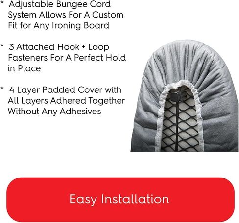 TIVIT Ironing Board Cover 18 x 49 Pro Grip Pad Covers w/3 Fastener Straps & Pull Bungee Cord - Durable Padded Layers of Scorch & Stain Resistant, Heat Reflective AlumiTek PRO Top Coat - Made in Italy in Kuwait