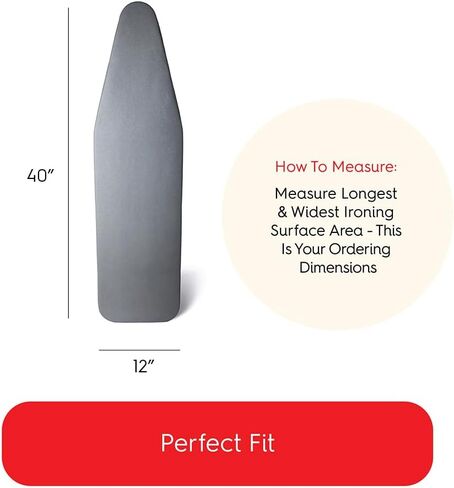 TIVIT Ironing Board Cover 18 x 49 Pro Grip Pad Covers w/3 Fastener Straps & Pull Bungee Cord - Durable Padded Layers of Scorch & Stain Resistant, Heat Reflective AlumiTek PRO Top Coat - Made in Italy in Kuwait
