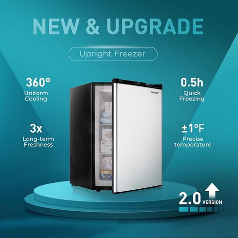 Euhomy Mini Freezer Countertop, 1.1 Cubic Feet, Single Door Compact Upright Freezer with Reversible Stainless Steel Door, Removable Shelves, Small freezer for Home/Dorms/Apartment/Office(Silver) in Kuwait