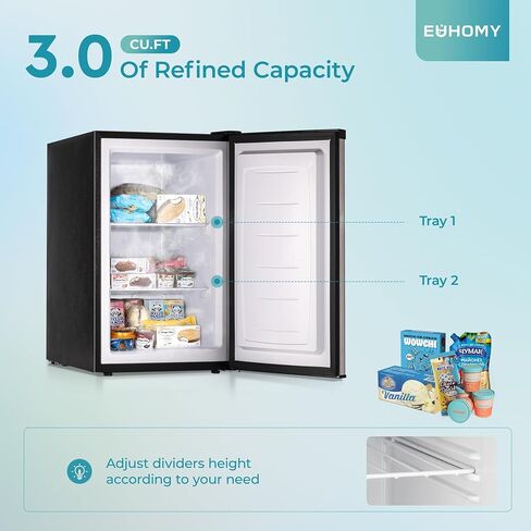 Euhomy Mini Freezer Countertop, 1.1 Cubic Feet, Single Door Compact Upright Freezer with Reversible Stainless Steel Door, Removable Shelves, Small freezer for Home/Dorms/Apartment/Office(Silver) in Kuwait