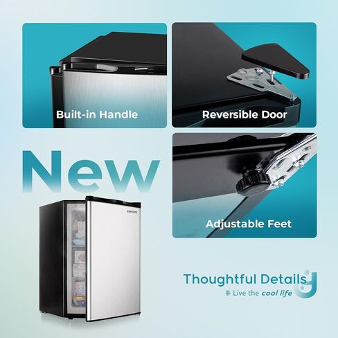 Euhomy Mini Freezer Countertop, 1.1 Cubic Feet, Single Door Compact Upright Freezer with Reversible Stainless Steel Door, Removable Shelves, Small freezer for Home/Dorms/Apartment/Office(Silver) in Kuwait