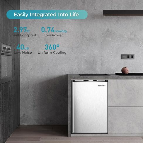 Euhomy Mini Freezer Countertop, 1.1 Cubic Feet, Single Door Compact Upright Freezer with Reversible Stainless Steel Door, Removable Shelves, Small freezer for Home/Dorms/Apartment/Office(Silver) in Kuwait
