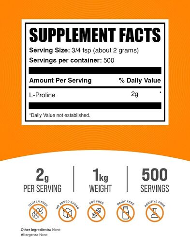 BulkSupplements.com L-Proline Powder - Proline Supplements, Amino Acid Powder - Unflavored & Gluten Free, 2g per Serving, 500g (1.1 lbs) (Pack of 1) in Saudi Arabia