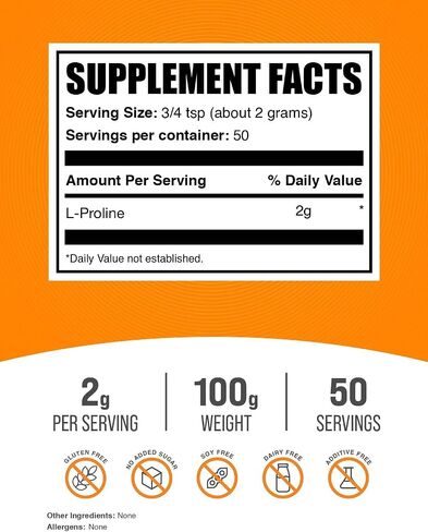 BulkSupplements.com L-Proline Powder - Proline Supplements, Amino Acid Powder - Unflavored & Gluten Free, 2g per Serving, 500g (1.1 lbs) (Pack of 1) in Saudi Arabia