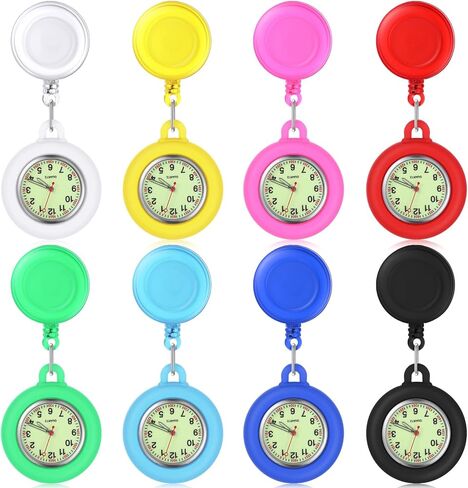 8 Pcs Retractable Nurse Watch Silicone Cover Brooch Fob Pocket Watch Clip on Nursing Watch Nurse Fob Watch with Second Hand for Doctor Nurse, 8 Colors in Kuwait
