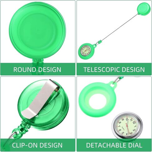 8 Pcs Retractable Nurse Watch Silicone Cover Brooch Fob Pocket Watch Clip on Nursing Watch Nurse Fob Watch with Second Hand for Doctor Nurse, 8 Colors in Kuwait