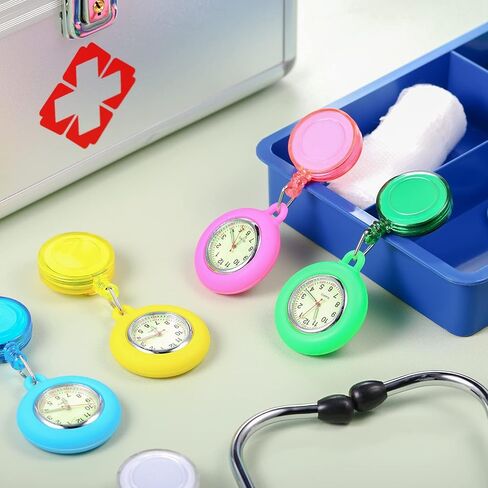 8 Pcs Retractable Nurse Watch Silicone Cover Brooch Fob Pocket Watch Clip on Nursing Watch Nurse Fob Watch with Second Hand for Doctor Nurse, 8 Colors in Kuwait