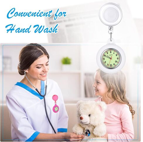 8 Pcs Retractable Nurse Watch Silicone Cover Brooch Fob Pocket Watch Clip on Nursing Watch Nurse Fob Watch with Second Hand for Doctor Nurse, 8 Colors in Kuwait