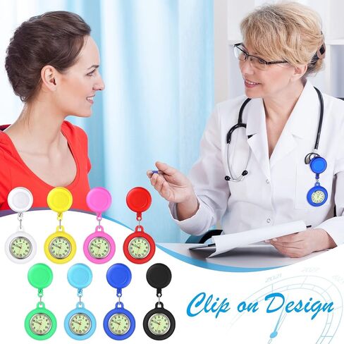 8 Pcs Retractable Nurse Watch Silicone Cover Brooch Fob Pocket Watch Clip on Nursing Watch Nurse Fob Watch with Second Hand for Doctor Nurse, 8 Colors in Kuwait