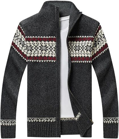 Kedera Men's Winter Knitted Flower Pattern Zip Up Cardigan Sweater in Saudi Arabia