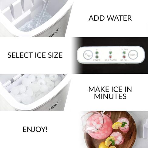 ماكينة آيجلوو ICEB26HNSS الكهربائية ذاتية التنظيف وقابلة للحمل مع مقبض للأجهزة، 11.7 كجم في 24 ساعة، 9 مكعبات ثلج جاهزة في 7 دقائق، مع مجرفة ثلج وسلة من الفولاذ المقاوم للصدأ in Saudi Arabia