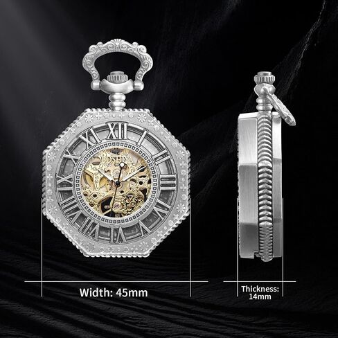 Steampunk Vintage Luminous Roman Letters Skeleton Mechanical Pocket Watch with Chain (Carved Black) in Kuwait