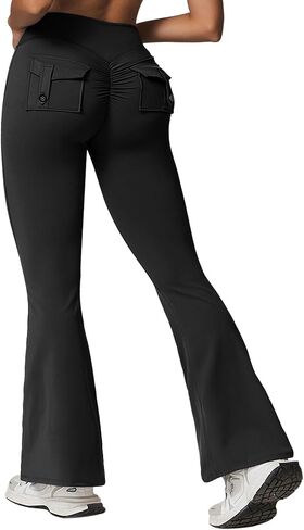 Rugkey Flare Leggings with Pockets for Women Butt Lifting Workout Leggings Gym Bell Bottom High Waisted Yoga Pants in Saudi Arabia