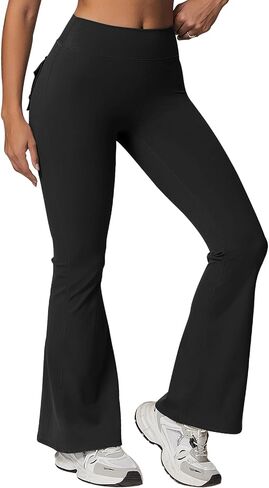 Rugkey Flare Leggings with Pockets for Women Butt Lifting Workout Leggings Gym Bell Bottom High Waisted Yoga Pants in Saudi Arabia