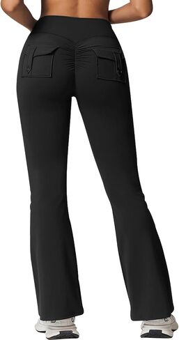 Rugkey Flare Leggings with Pockets for Women Butt Lifting Workout Leggings Gym Bell Bottom High Waisted Yoga Pants in Saudi Arabia