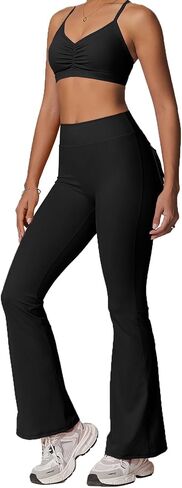 Rugkey Flare Leggings with Pockets for Women Butt Lifting Workout Leggings Gym Bell Bottom High Waisted Yoga Pants in Saudi Arabia