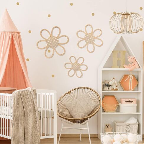 Maitys 3 Pieces Boho Daisy Wall Decor Natural Rattan Flower Wall Hanging Art Wooden Boho Nursery Flowers Decor for Home Nursery(Classic Color) in Saudi Arabia
