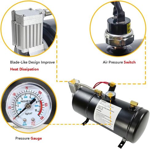 MAX 150PSI DC 12V ضاغط الهواء مع 3 لتر خزان 0.8 جالون | تناسب إطارات قطار الشاحنات في القطار | ضاغط الهواء المنفي in Kuwait