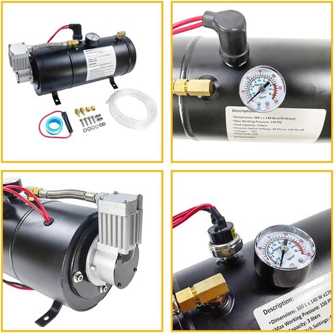 MAX 150PSI DC 12V ضاغط الهواء مع 3 لتر خزان 0.8 جالون | تناسب إطارات قطار الشاحنات في القطار | ضاغط الهواء المنفي in Kuwait