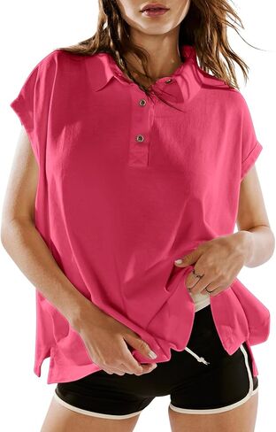 LASLULU Women's Polo Shirts Short Sleeve Oversized T Shirts Summer Casual Work Workout Gym Hiking Tops in Saudi Arabia