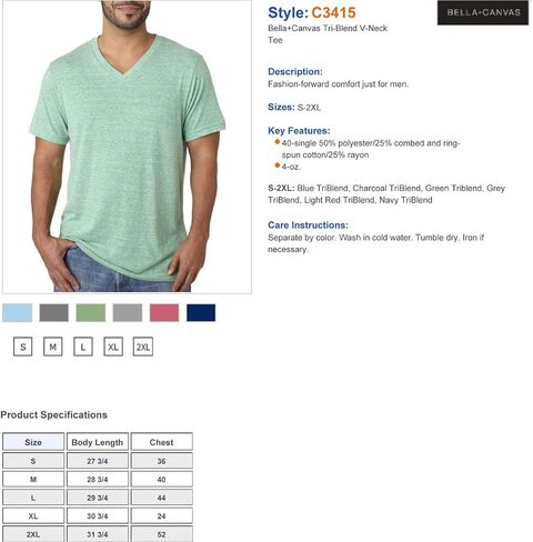 Men's Triblend V-Neck Tee (Green TriBlend) (Medium) in Saudi Arabia