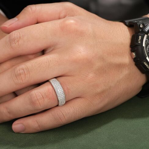 925 sterling Silver Wedding Rings for Men Round Cut 4 صفوف من الصف 5A الزورق المكعب زركونيا in Kuwait