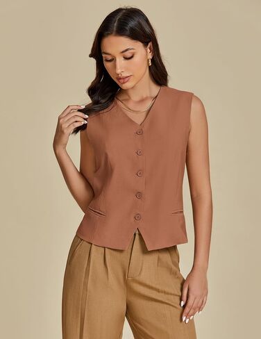 luvamia Womens Vests Linen Fashion Dressy Casual Lightweight Button Down Sleeveless Blazer Lined Work Waistcoat Vest Top in Saudi Arabia