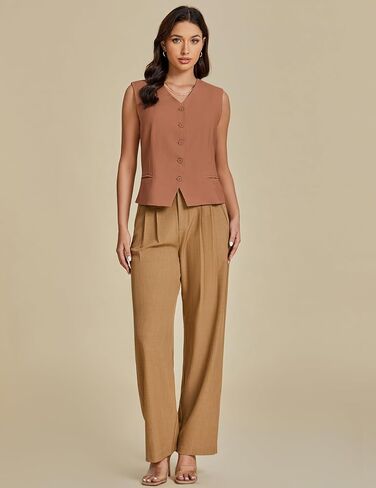luvamia Womens Vests Linen Fashion Dressy Casual Lightweight Button Down Sleeveless Blazer Lined Work Waistcoat Vest Top in Saudi Arabia