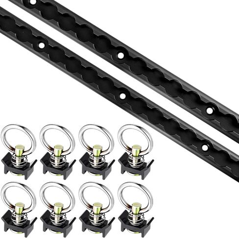 L Track Tie Down System, Includes 2 Pack 4ft Black Anodized Aluminum L-Track and 8 Pcs l Track Black Single Stud O-Ring Fittings, for Enclosed Trailer, Trucks, Trailer, Pickup in Saudi Arabia