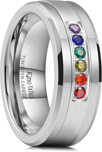 King Will Mens 8mm Men Tungsten Carbied Rings Cubic Zirconia Beads Bands Edernity Ring Cz. in Kuwait