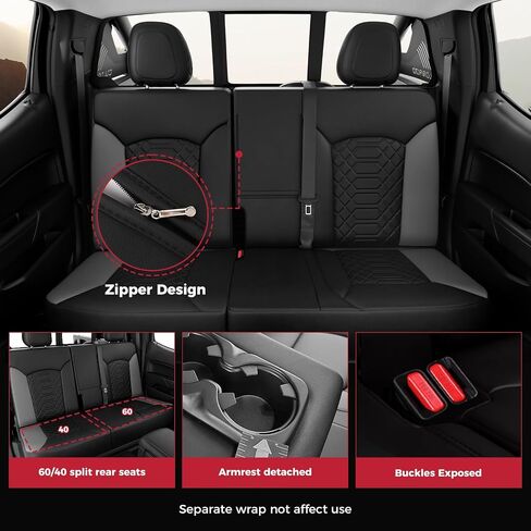 FREESOO Custom 1:1 Seat Covers for Chevy Colorado, Fit for 2014-2022 Colorado Crew Cab Z71 LT ZR2 Work Truck, Faux Leather Seat Covers Full Set - Rear Row W/40/60 Split Seat (BlackRed) 5 seat in Saudi Arabia