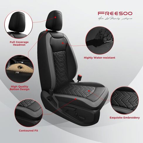 FREESOO Custom 1:1 Seat Covers for Chevy Colorado, Fit for 2014-2022 Colorado Crew Cab Z71 LT ZR2 Work Truck, Faux Leather Seat Covers Full Set - Rear Row W/40/60 Split Seat (BlackRed) 5 seat in Saudi Arabia