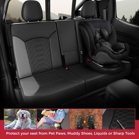 FREESOO Custom 1:1 Seat Covers for Chevy Colorado, Fit for 2014-2022 Colorado Crew Cab Z71 LT ZR2 Work Truck, Faux Leather Seat Covers Full Set - Rear Row W/40/60 Split Seat (BlackRed) 5 seat in Saudi Arabia