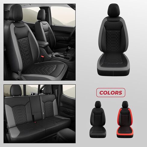 FREESOO Custom 1:1 Seat Covers for Chevy Colorado, Fit for 2014-2022 Colorado Crew Cab Z71 LT ZR2 Work Truck, Faux Leather Seat Covers Full Set - Rear Row W/40/60 Split Seat (BlackRed) 5 seat in Saudi Arabia