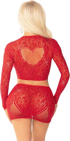 Leg Avenue Womens Rhinestone Lace و Net Crop Top Mini Skirt in Saudi Arabia