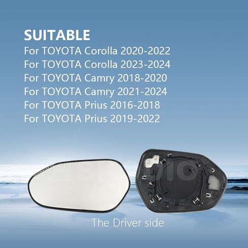 Driver Side Mirror Replacement Glass for TOYOTA Corolla 2020-2024,Camry 2018-2024,Prius 2016-2022,Backing Plate Power Heated Left Side Mirror Glass for TOYOTA Camry,Corolla,Prius ﻿ in Kuwait