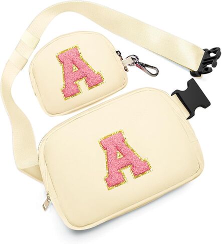 Fanny Pack for Girls Crossbody Bags with Initial Letter Patch Cute Stuff for Women Teens Birthday Gifts for 4 5 6 7 8 9 10 11 12 13 Year Old Girls (A, Cream) in Saudi Arabia